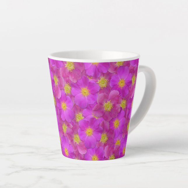 Caneca De Café Latte Padrão Selvagem de Rosa (Ângulo direito)