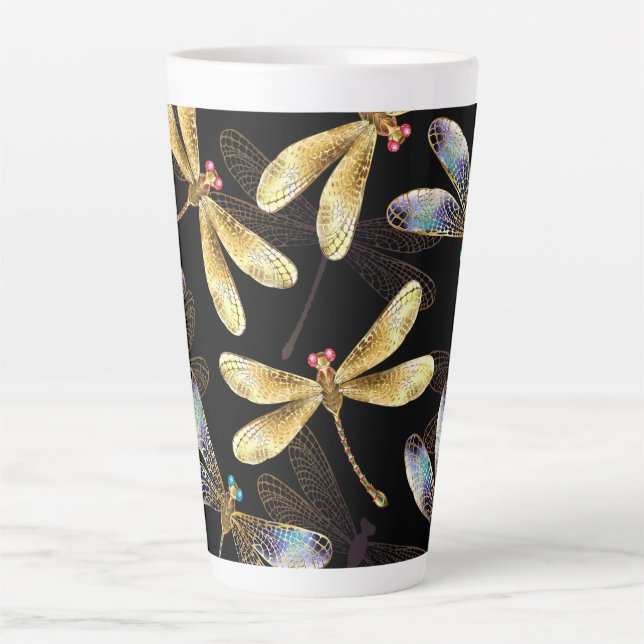Caneca De Café Latte Padrão sem costura com Ouros (Frente)