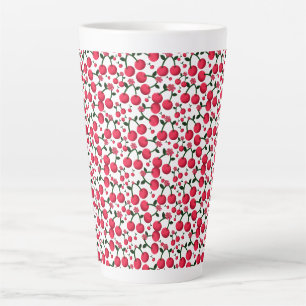Caneca De Café Latte Padrão Sem Costura de Cereja, Padrão de Frutas Ver