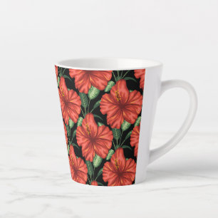 Caneca De Café Latte Padrão sem costura Flores vermelhas tropicais Folh