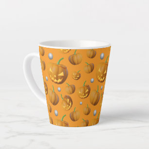 Caneca De Café Latte Padrão Spooky 3D Jack O'Lantern & Pumpkin