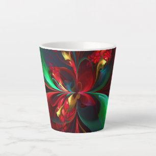 Caneca De Café Latte Padrão Verde Vermelho Abstrato Floral Moderno #11