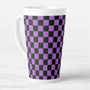 Caneca De Café Latte Padrão verificado em lavanda e preto