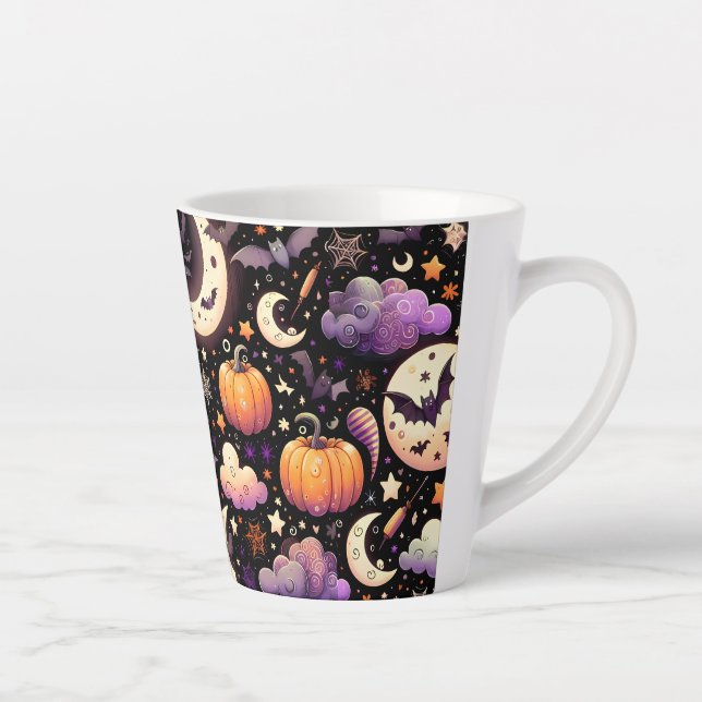 Caneca De Café Latte Padrão Whimsical Halloween Night Sky (Direita)