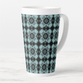 Caneca De Café Latte Padrão Xadrez Azul Preto Argyle