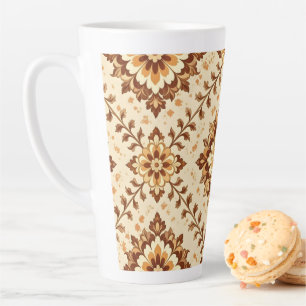 Caneca De Café Latte Padrão xadrez marrom vintage surrado