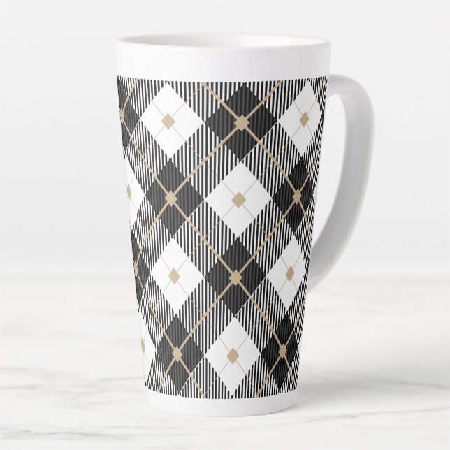 Caneca De Café Latte Padrão Xadrez Preto e Branco Lumberjack (Ângulo direito)