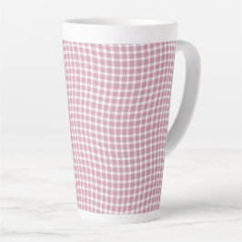 Caneca De Café Latte Padrão Xadrez Quadriculado Rosa e Branco Sem Costu