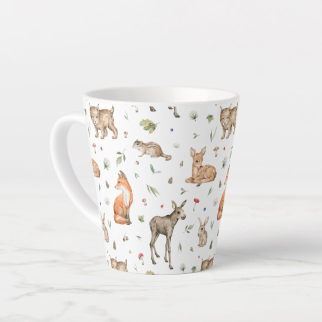 Caneca De Café Latte Padrões de Animais da Floresta Cura (Ângulo esquerdo)
