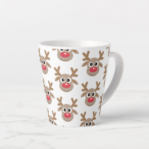 Caneca De Café Latte Padrões de desenho de renas de Natal giro e branco