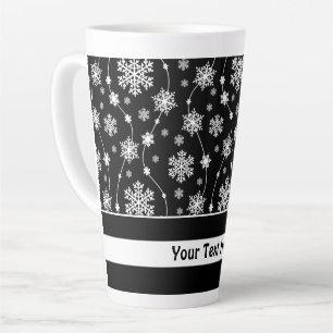 Caneca De Café Latte Padrões de flocos de neve brancos e pretos elegant
