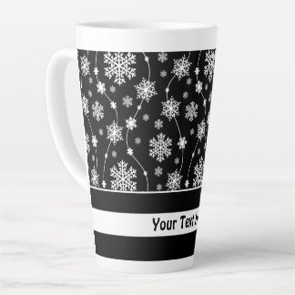 Caneca De Café Latte Padrões de flocos de neve brancos e pretos elegant