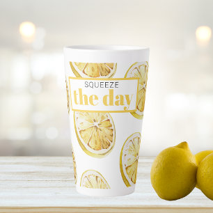 Caneca De Café Latte Padrões de limões amarelos modernos e espremer o