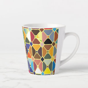 Caneca De Café Latte Padrões geométricos multicolores com formas de o