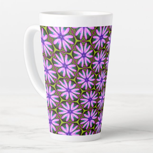 Caneca De Café Latte Padrões Margueritas Roxos (Ângulo esquerdo)