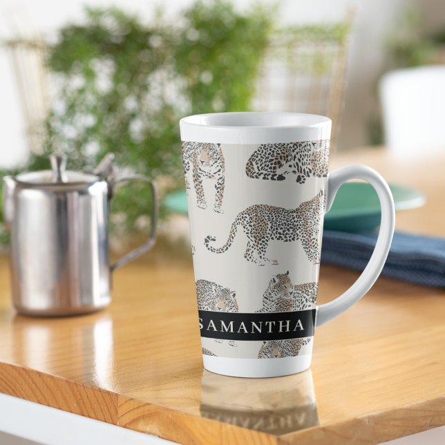 Caneca De Café Latte Padrões Selvagem de Animais Selvagens de Leopardo (Criador carregado)