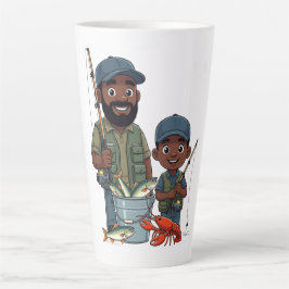 Caneca De Café Latte Pai Afro-Americano e Filho Pescando