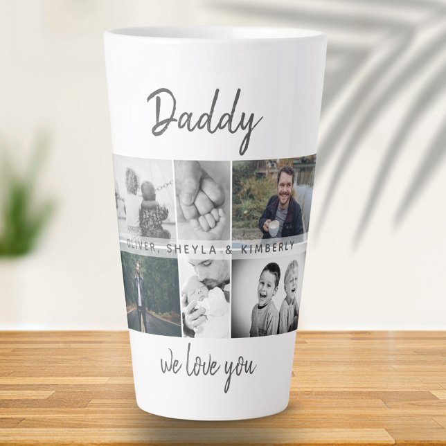 Caneca De Café Latte Pai com Crianças e Colagem de Fotos de Pai Familia (Criador carregado)