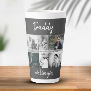 Caneca De Café Latte Pai com Crianças e Família Papai Foto Colagem