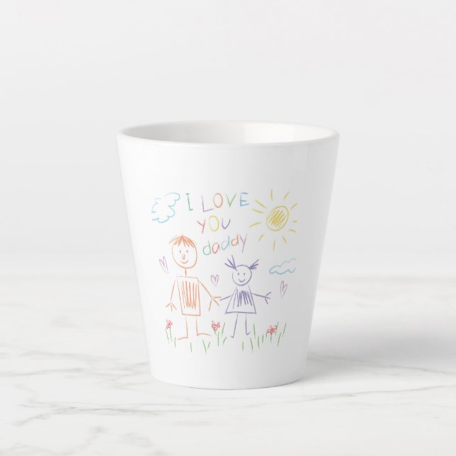 Caneca De Café Latte Pai de Desenho Filho Latte Mug (Frente)
