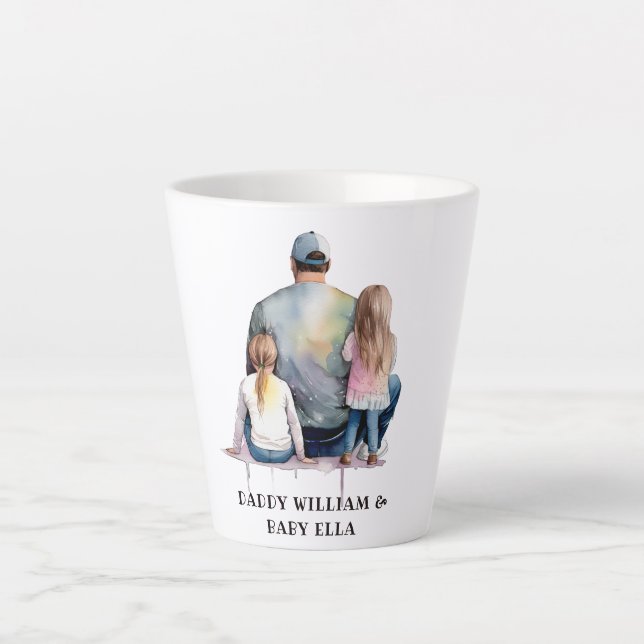 Caneca De Café Latte Pai e filhas personalizadas (9) (Frente)