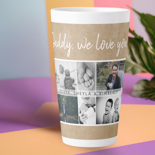Caneca De Café Latte Pai Russo com Colagem de Fotografias de Pai Famili (Criador carregado)