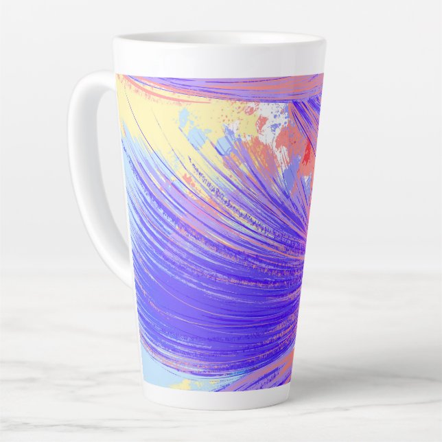 Caneca De Café Latte Paint Splatter e Penas (Ângulo esquerdo)