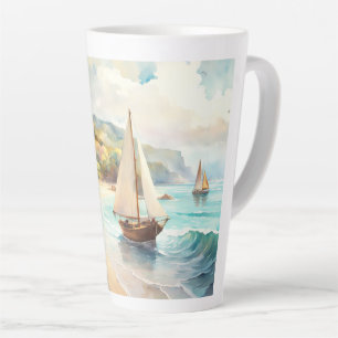 Caneca De Café Latte Paisagem com navios de mar e de navegação