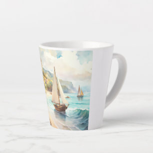 Caneca De Café Latte Paisagem com navios de mar e de navegação