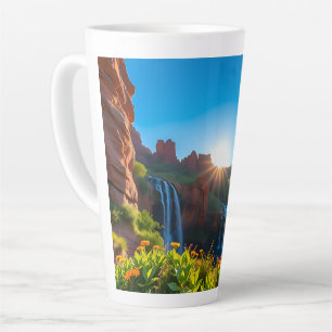 Caneca De Café Latte Paisagem de Cachoeira de Arenito ao Nascer do Sol