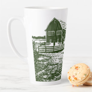 Caneca De Café Latte Paisagem de campo com recortes de madeira casa de 