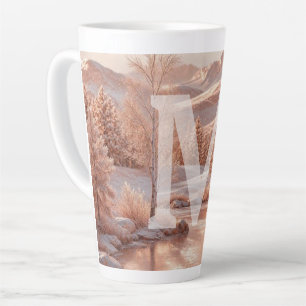 Caneca De Café Latte Paisagem de Inverno em Rosa Dourado Congelada