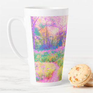 Caneca De Café Latte Paisagem de Jardim Iluminado Rosa e Coral