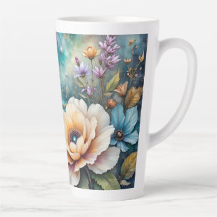 Caneca De Café Latte Paisagem florestal do rio Apricot e Blue Cosmos