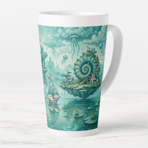 Caneca De Café Latte Paisagem Marinha Verde Turquesa Sonho Surreal Fant
