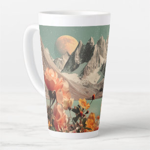 Caneca De Café Latte Paisagem Montanhosa Surrealista com Flores em Flor