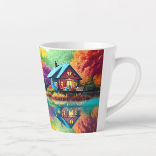 Caneca De Café Latte Paisagem natural com lago e outono-38566