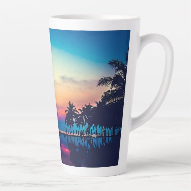 Caneca De Café Latte Paisagem natural com palmeiras Piscinas (Direita)