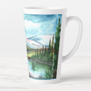 Caneca De Café Latte Paisagem Primavera de Desenho Mão - 24531