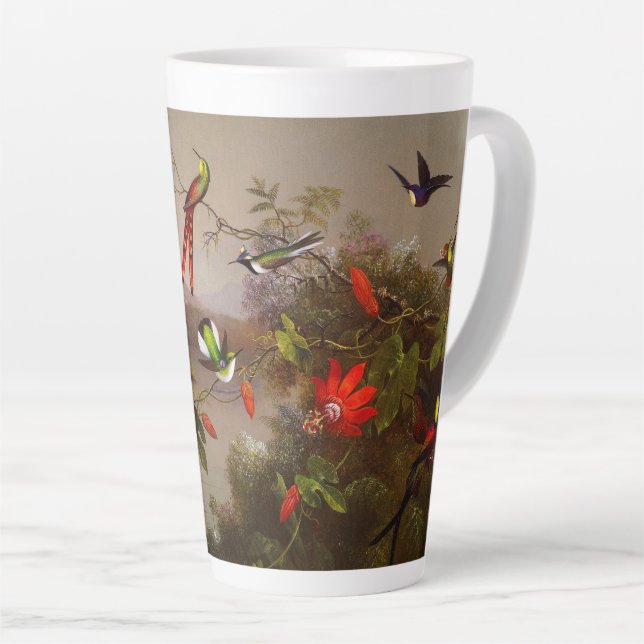 Caneca De Café Latte Paisagem tropical com dez beija-flores (Ângulo direito)