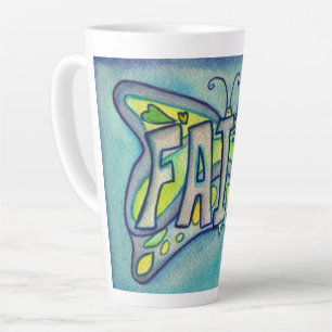 Caneca De Café Latte Palavra-Fé Arte Azul Borboleta Alça Latão