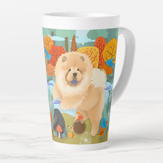 Caneca De Café Latte PALAVRAS DE FELICIDADE Chow Latte Mug com texto (Ângulo direito)