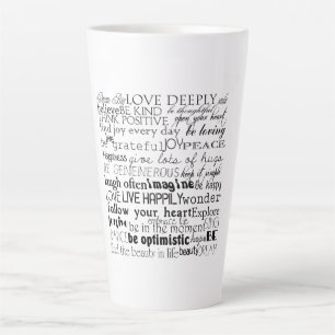 Caneca De Café Latte Palavras Inspiracionais Pretas e Brancas