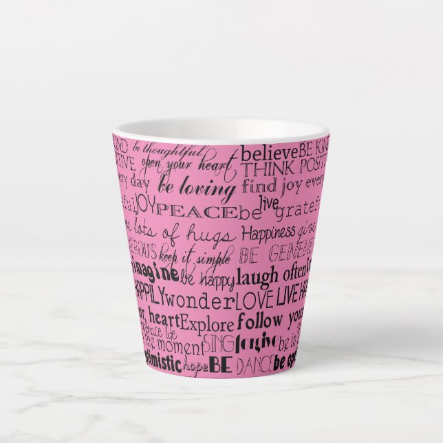 Caneca De Café Latte Palavras Inspirativas Rosa Preto Insultadas (Frente)