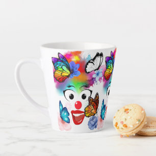 Caneca De Café Latte Palhaço,borboletas e cores pastéis