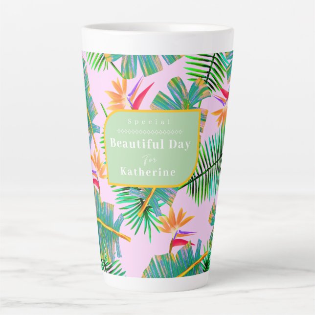 Caneca De Café Latte Palm Paradise Rosa (Frente)