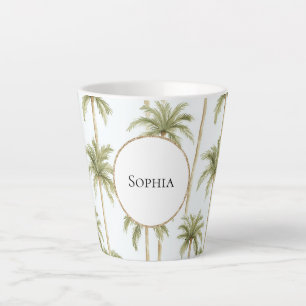 Caneca De Café Latte Palmeiras brancas tropicais