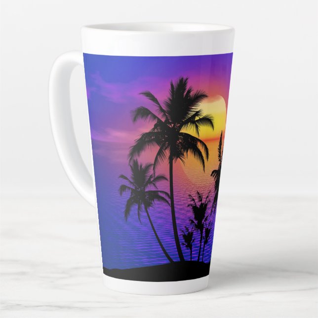 Caneca De Café Latte Palmeiras Tropicais (Ângulo esquerdo)