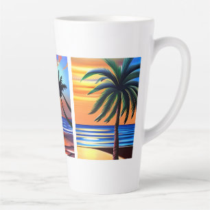 Caneca De Café Latte Palmeiras tropicais e oceanos coloridos