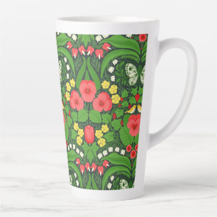 Caneca De Café Latte Pancas, aves e borboletas vermelhas